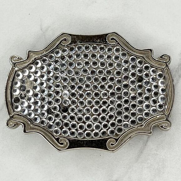 Silver Tone Rhinestone Scroll Western Bling Belt Buckle - Picture 1 of 10
